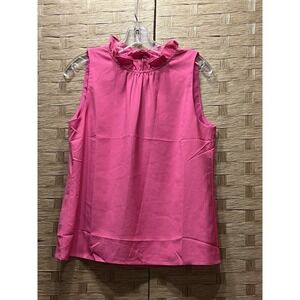 J Crew Women's Sleeveless Blouse Ruffled Neck Sz S Bright Pink Excellent Cond!